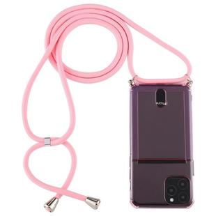 For iPhone 11 Pro Max Transparent TPU Protective Case with Lanyard & Card Slot(Pink)