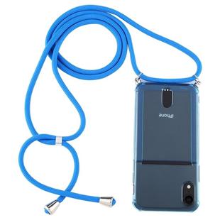 For iPhone XR Transparent TPU Protective Case with Lanyard & Card Slot(Blue)