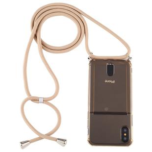 For iPhone X / XS Transparent TPU Protective Case with Lanyard & Card Slot(Gold)