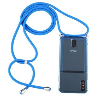For iPhone X / XS Transparent TPU Protective Case with Lanyard & Card Slot(Blue)