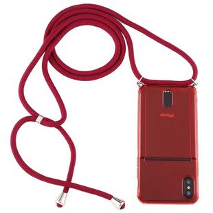 For iPhone X / XS Transparent TPU Protective Case with Lanyard & Card Slot(Red)