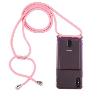 For iPhone XS Max Transparent TPU Protective Case with Lanyard & Card Slot(Pink)