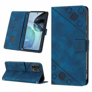 For Motorola Moto G72 Skin-feel Embossed Leather Phone Case(Blue)