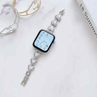 Metal Bracelet Watch Band For Apple Watch Series 8&7 45mm / SE 2&6&SE&5&4 44mm / 3&2&1 42mm(Heart Silver)