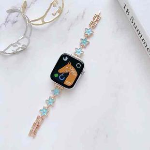 Metal Bracelet Watch Band For Apple Watch Series 8&7 45mm / SE 2&6&SE&5&4 44mm / 3&2&1 42mm(Starfish Blue Rose)