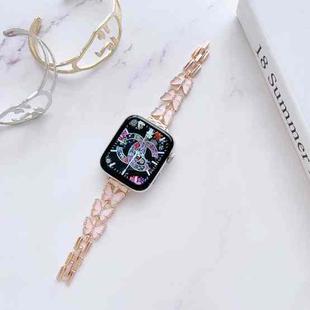 Metal Bracelet Watch Band For Apple Watch Series 8&7 45mm / SE 2&6&SE&5&4 44mm / 3&2&1 42mm(Butterfly Rose)