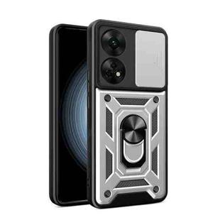 For OPPO Reno8 T 4G Sliding Camera Cover Design Phone Case(Silver)
