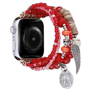 Beaded Posey Wings Bracelet Watch Band For Apple Watch Series 8&7 45mm / SE 2&6&SE&5&4 44mm / 3&2&1 42mm(Red)