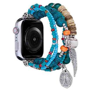 Beaded Posey Wings Bracelet Watch Band For Apple Watch Series 8&7 45mm / SE 2&6&SE&5&4 44mm / 3&2&1 42mm(Lake Blue)