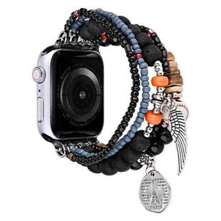 Beaded Posey Wings Bracelet Watch Band For Apple Watch Series 8&7 41mm / SE 2&6&SE&5&4 40mm / 3&2&1 38mm(Black)