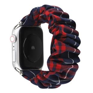 For Apple Watch Series 8&7 41mm / SE 2&6&SE&5&4 40mm / 3&2&1 38mm Cloth + Stainless Steel Hair Ring Watch Band(Red Blue Grid)