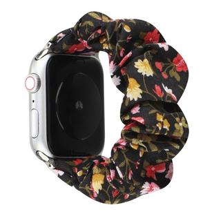 For Apple Watch Series 8&7 41mm / SE 2&6&SE&5&4 40mm / 3&2&1 38mm Cloth + Stainless Steel Hair Ring Watch Band(Small Floral)