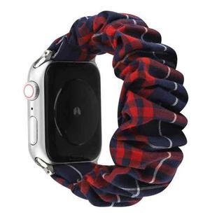 For Apple Watch Series 7 45mm / 6 & SE & 5 & 4 44mm / 3 & 2 & 1 42mm Cloth + Stainless Steel Hair Ring Watch Band(Red Blue Grid)