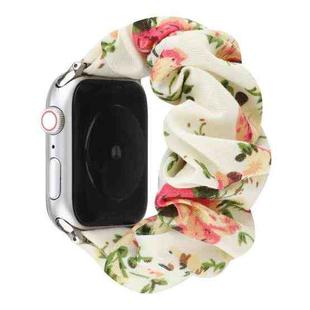 For Apple Watch Series 7 45mm / 6 & SE & 5 & 4 44mm / 3 & 2 & 1 42mm Cloth + Stainless Steel Hair Ring Watch Band(Flowers)