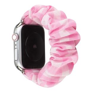 For Apple Watch Series 7 41mm / 6 & SE & 5 & 4 40mm / 3 & 2 & 1 38mm Plaid Pattern Cloth + Stainless Steel Hair Ring Watch Band(Pink)