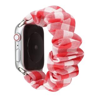 For Apple Watch Series 7 41mm / 6 & SE & 5 & 4 40mm / 3 & 2 & 1 38mm Plaid Pattern Cloth + Stainless Steel Hair Ring Watch Band(Red)