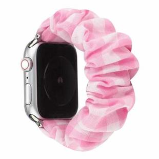 For Apple Watch Series 7 45mm / 6 & SE & 5 & 4 44mm / 3 & 2 & 1 42mm Plaid Pattern Cloth + Stainless Steel Hair Ring Watch Band(Pink)