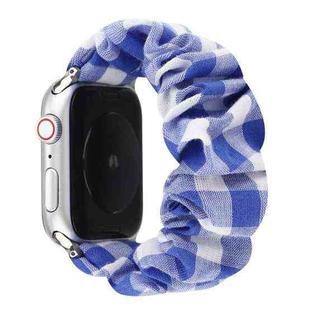 For Apple Watch Series 7 45mm / 6 & SE & 5 & 4 44mm / 3 & 2 & 1 42mm Plaid Pattern Cloth + Stainless Steel Hair Ring Watch Band(Blue)