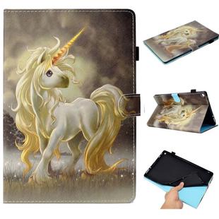 For Kindle Fire HD 10 2015 / 2017 Painted Horizontal Flat Leather Case with Sleep Function & Card Slot & Buckle Anti-skid Strip & Bracket & Wallet(Unicorn)