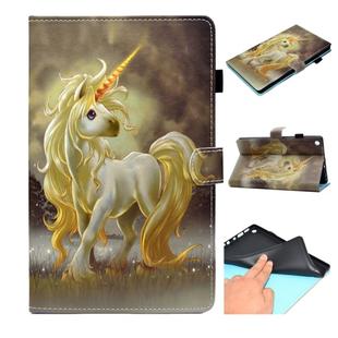 For Kindle Fire HD 8 2016 / 2017 Painted Horizontal Flat Leather Case with Sleep Function & Card Slot & Buckle Anti-skid Strip & Bracket & Wallet(Unicorn)