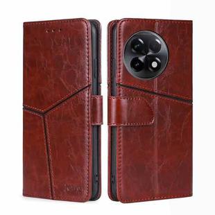 For OnePlus Ace 2/11R Geometric Stitching Leather Phone Case(Dark Brown)