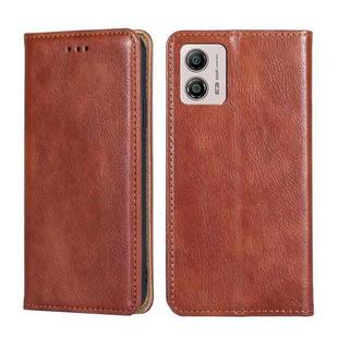 For Motorola Moto G73 5G Gloss Oil Solid Color Magnetic Leather Phone Case(Brown)