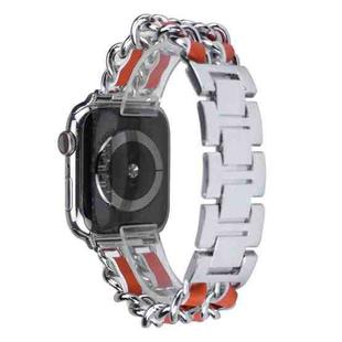 For Apple Watch Series 8&7 41mm / SE 2&6&SE&5&4 40mm / 3&2&1 38mm Denim Chain Stitching Watch Band(Silver + Orange)