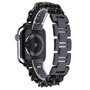 For Apple Watch Series 7 45mm / 6 & SE & 5 & 4 44mm / 3 & 2 & 1 42mm Denim Chain Stitching Watch Band(Black)