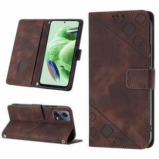 For Xiaomi Redmi Note 12 Global Skin-feel Embossed Leather Phone Case(Brown)
