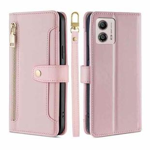 For Motorola Moto G53 5G/G13 4G/G23 4G Sheep Texture Cross-body Zipper Wallet Leather Phone Case(Pink)