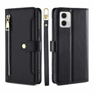 For Motorola Moto G73 5G Sheep Texture Cross-body Zipper Wallet Leather Phone Case(Black)