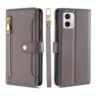 For Motorola Moto G73 5G Sheep Texture Cross-body Zipper Wallet Leather Phone Case(Grey)