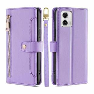 For Motorola Moto G73 5G Sheep Texture Cross-body Zipper Wallet Leather Phone Case(Purple)