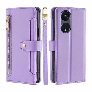 For OPPO Reno8 T 5G/A1 Pro 5G Sheep Texture Cross-body Zipper Wallet Leather Phone Case(Purple)