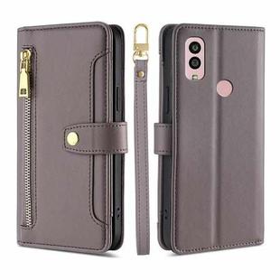 For Kyocera Android One S10 Sheep Texture Cross-body Zipper Wallet Leather Phone Case(Grey)