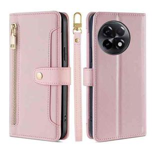 For OnePlus Ace 2/11R Sheep Texture Cross-body Zipper Wallet Leather Phone Case(Pink)