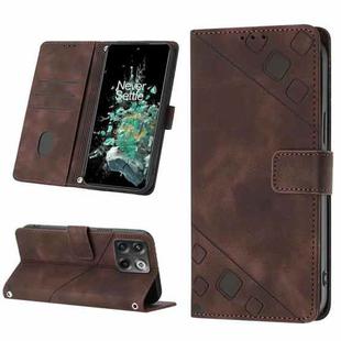 For OnePlus 10T 5G Skin-feel Embossed Leather Phone Case(Brown)