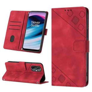 Skin-feel Embossed Leather Phone Case For OnePlus Nord N20 5G / OPPO Reno7 Z / Reno7 Lite / Reno8 Lite 5G Global/ F21 Pro 5G Indian(Red)