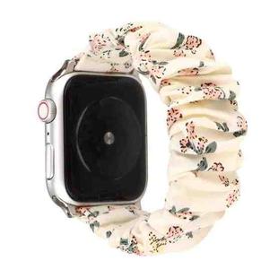 For Apple Watch Series 8&7 41mm / SE 2&6&SE&5&4 40mm / 3&2&1 38mm Cloth + Stainless Steel Hair Ring Watch Band(Floral 2)
