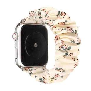 For Apple Watch Ultra 49mm / Series 8&7 45mm / SE 2&6&SE&5&4 44mm / 3&2&1 42mm Cloth + Stainless Steel Hair Ring Watch Band(Floral 2)