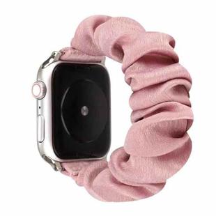 For Apple Watch Series 7 45mm / 6 & SE & 5 & 4 44mm / 3 & 2 & 1 42mm Cloth + Stainless Steel Hair Ring Watch Band(Light Red)