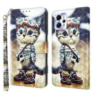 For Motorola Moto G13 / G23 3D Painted Leather Phone Case(Naughty Cat)