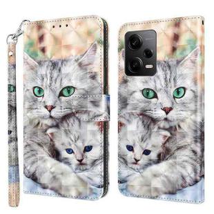 For Xiaomi Redmi Note 12 Pro 5G Global 3D Painted Leather Phone Case(Two Loving Cats)