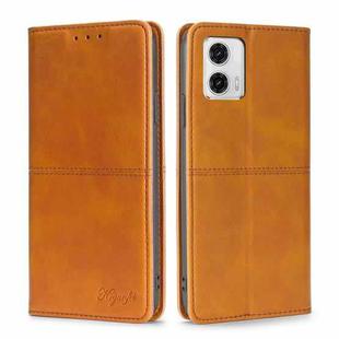 For Motorola Moto G73 5G Cow Texture Magnetic Horizontal Flip Leather Phone Case(Light Brown)