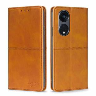 For OPPO Reno8 T 5G/A1 Pro 5G Cow Texture Magnetic Horizontal Flip Leather Phone Case(Light Brown)