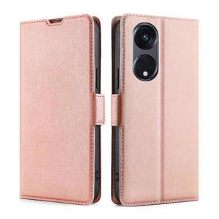 For OPPO Reno8 T 5G/A1 Pro 5G Ultra-thin Voltage Side Buckle Horizontal Flip Leather Phone Case(Rose Gold)