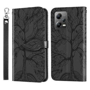 For Xiaomi Poco X5 Life Tree Embossing Pattern Leather Phone Case(Black)