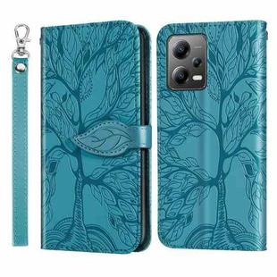 For Xiaomi Poco X5 Life Tree Embossing Pattern Leather Phone Case(Blue)