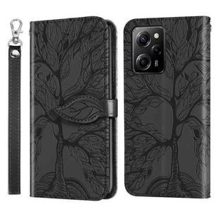 For Xiaomi Poco X5 Pro Life Tree Embossing Pattern Leather Phone Case(Black)