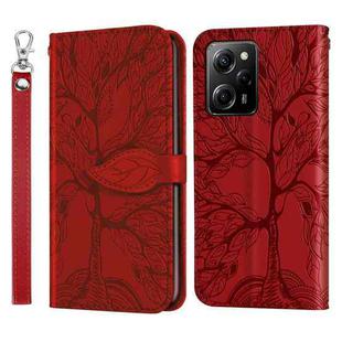For Xiaomi Poco X5 Pro Life Tree Embossing Pattern Leather Phone Case(Red)